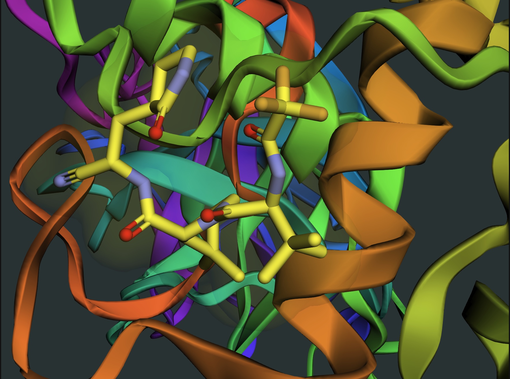 Nirmatrelvir docked in the SARS-CoV-2 main protease binding pocket